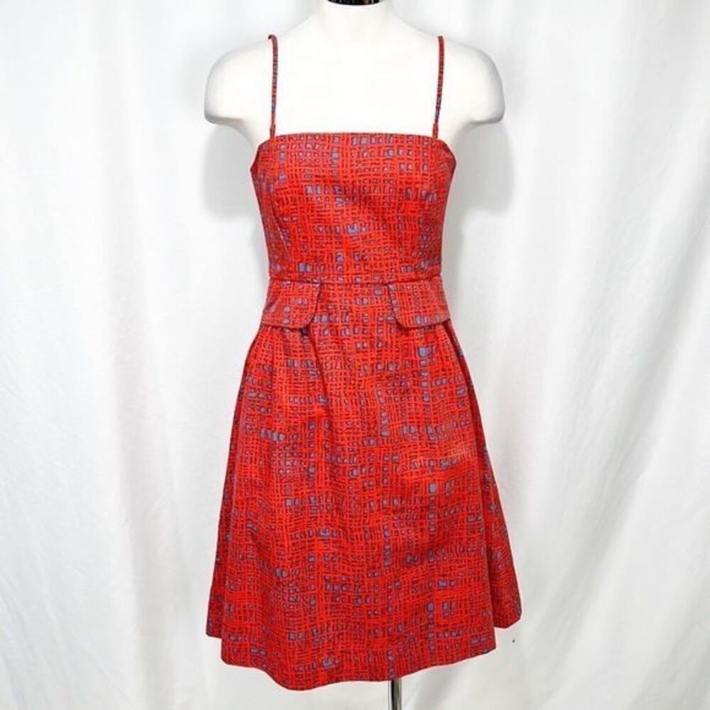 Anthropologie Tabitha Red & Blue Crosshatch Fit & Flare Dress with Pockets 4